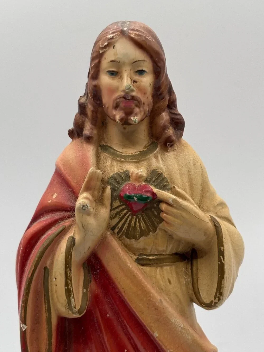 Vintage Sacred Heart Jesus Religious Statue Made In Italy Unbreakable Vintage Fi
